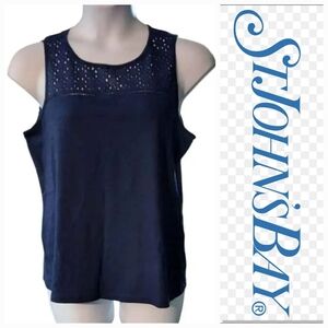 NWT St. John's Bay Women's Navy Eyelet Tank Top ~XLP
